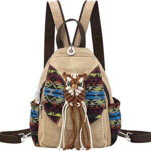 Small Hand-Woven Boho Backpack Purse for Women with Multiple Pockets